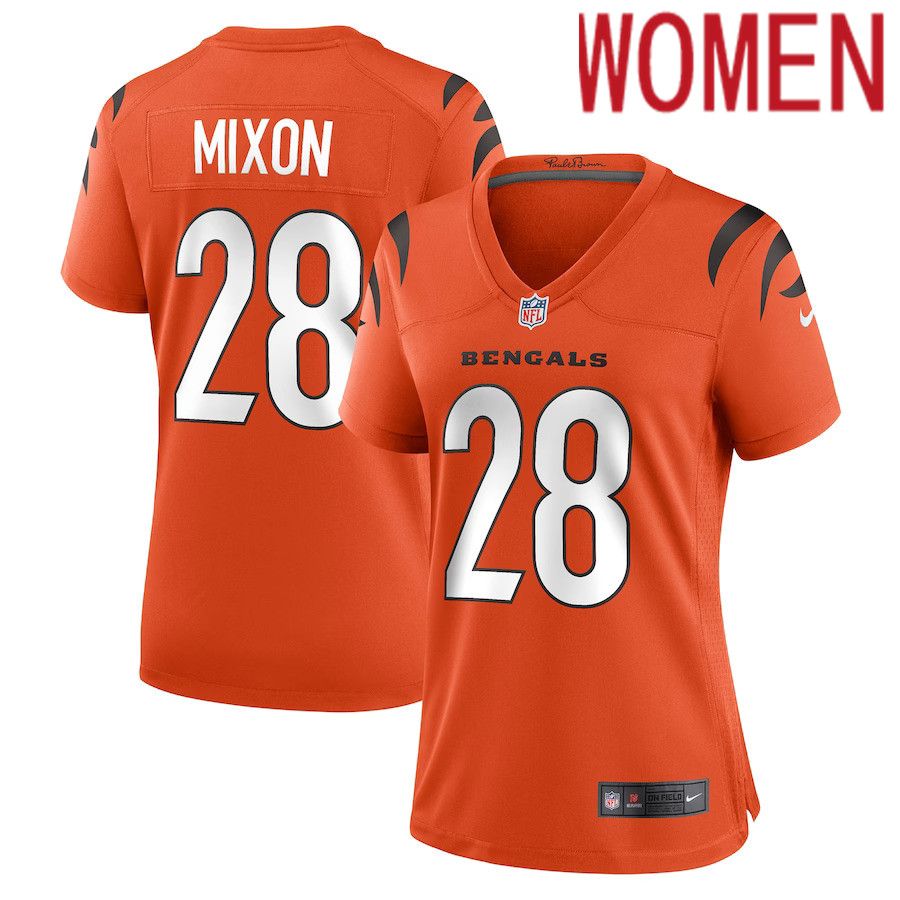 Women Cincinnati Bengals #28 Joe Mixon Nike Orange Game NFL Jersey->customized nfl jersey->Custom Jersey